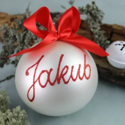bombka szklana z dedykacją choinkowa srebrna
